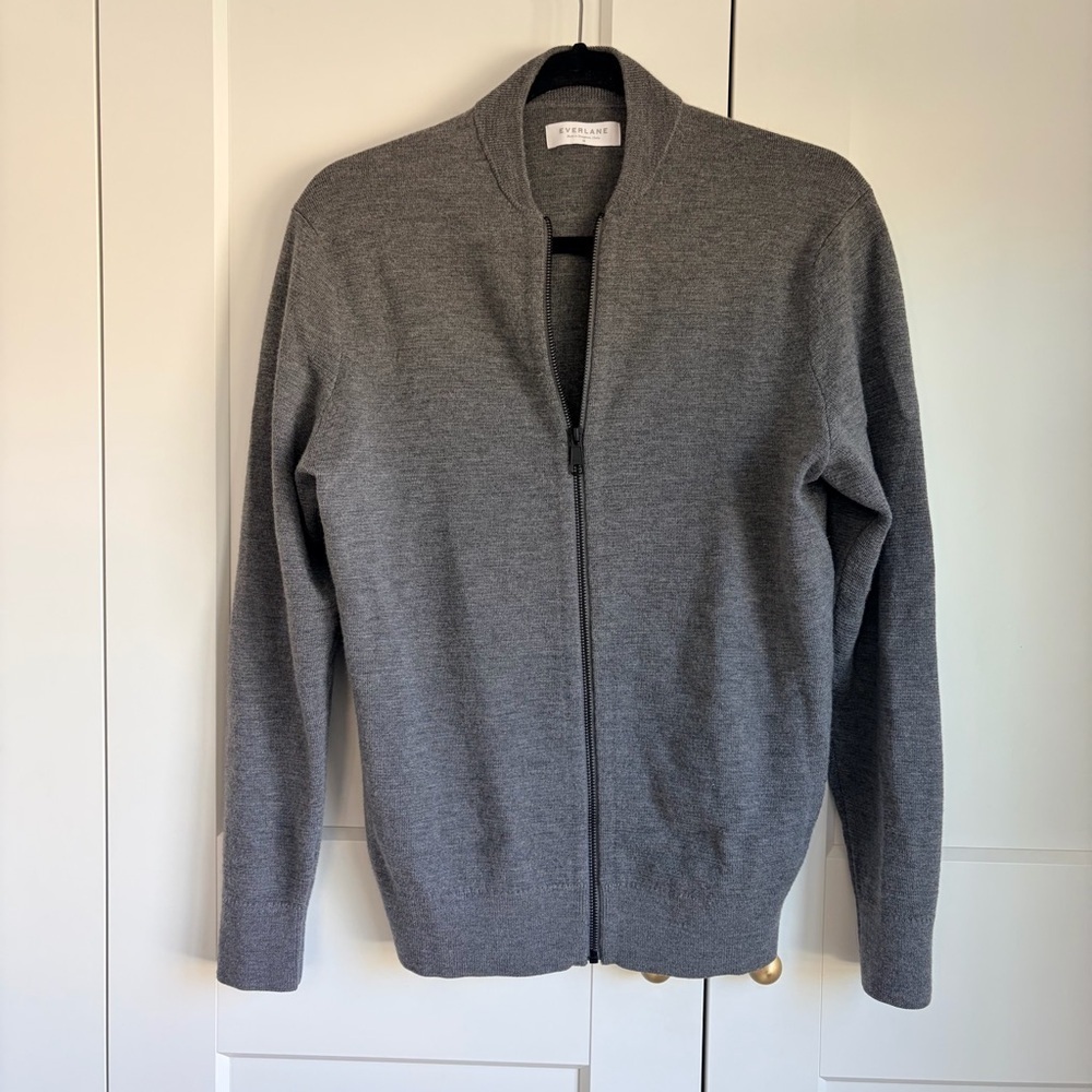 Everlane Heather Gray Knit Zipper Bomber Jacket Sweater | M